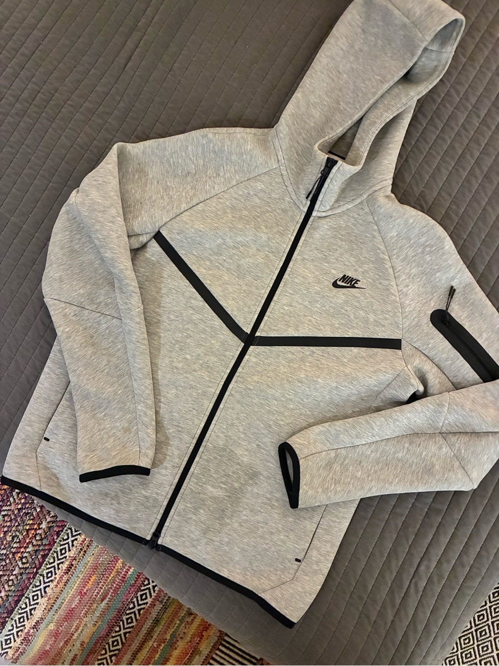 Men’s Nike Light Gray Full-Zip Bomber Hoodie with Black Trim